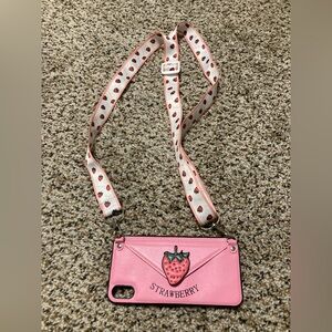 Strawberry  Strap Fruit Cell Cover Leather Wallet Phone Case for iPhone